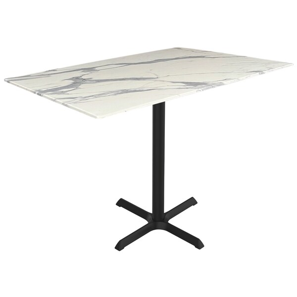 42 Tall OD211 Black Table Base w30x30 foot and 32x48 White Marble Top, IndoorOutdoor